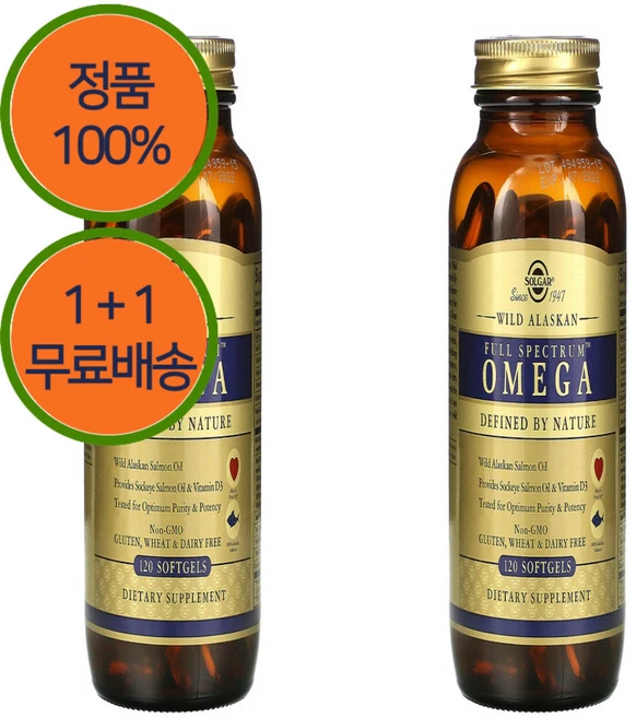 1+1 솔가 알래스카 연어 기름 오일 2400mg 120젤 EPA DHA DPA 오메가 등, 1개, 120정 - 쿠팡