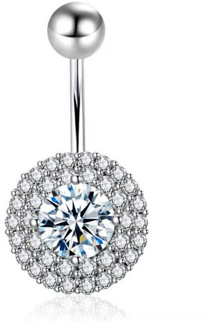 鈦鋼不鏽鋼肚臍環 圓形鑲鑽設計, 1個, 鋼色