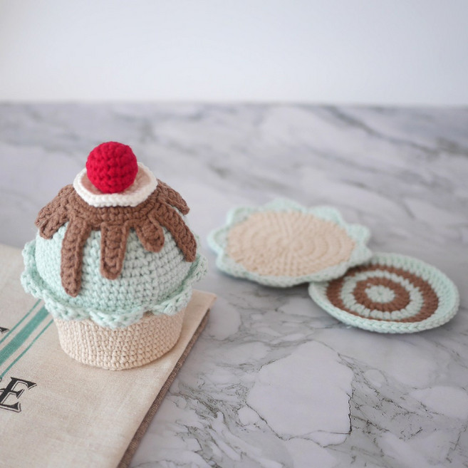 [JW손뜨개] 코바늘 컵케이크 사탕바구니 티코스터 DIY, 1개