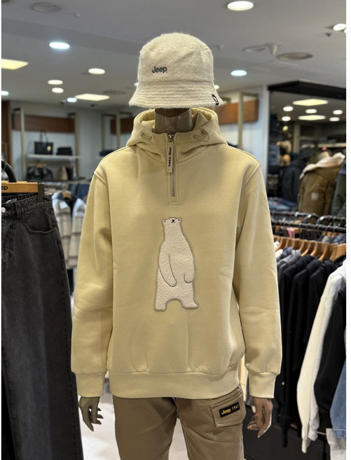 지프 Jeep 여성 기모 곰 하프 집업 티셔츠 중계점