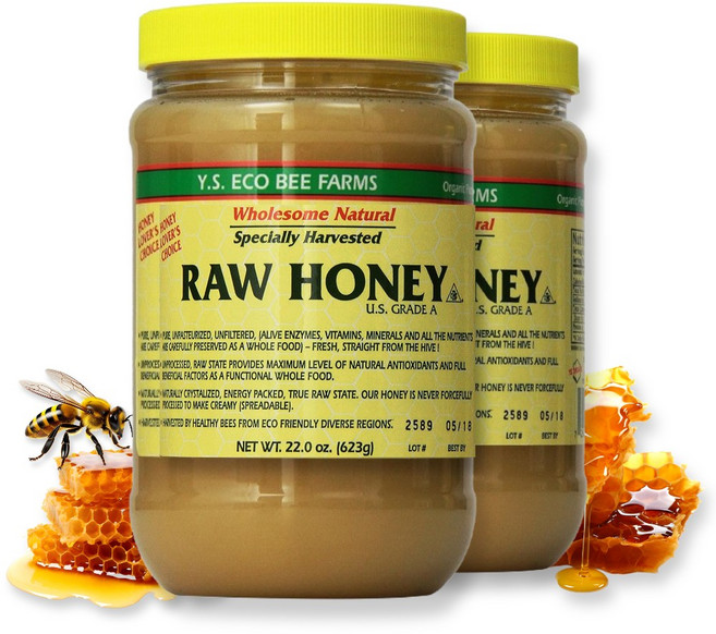 Ys Bee Farms 생 꿀 Raw Honey 22oz, 623g, 2개