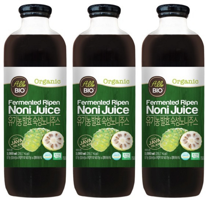 올바이오 유기농 발효 숙성 NFC 착즙 원액100% 노니주스 1000ml 3병, 3개, 1L