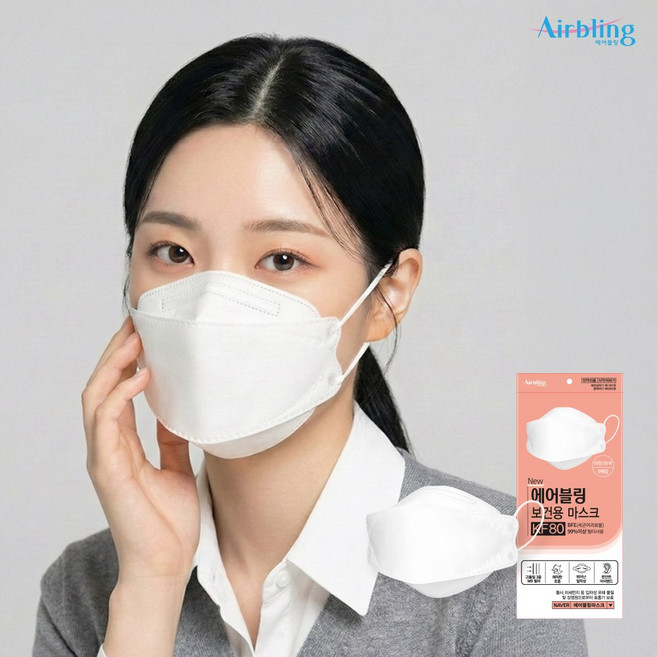 에어블링 KF80 마스크 대형 국산자재 보건용 식약처허가 황사 미세먼지 숨쉬기편한 일회용 3D, 화이트, 4세트, 25매입