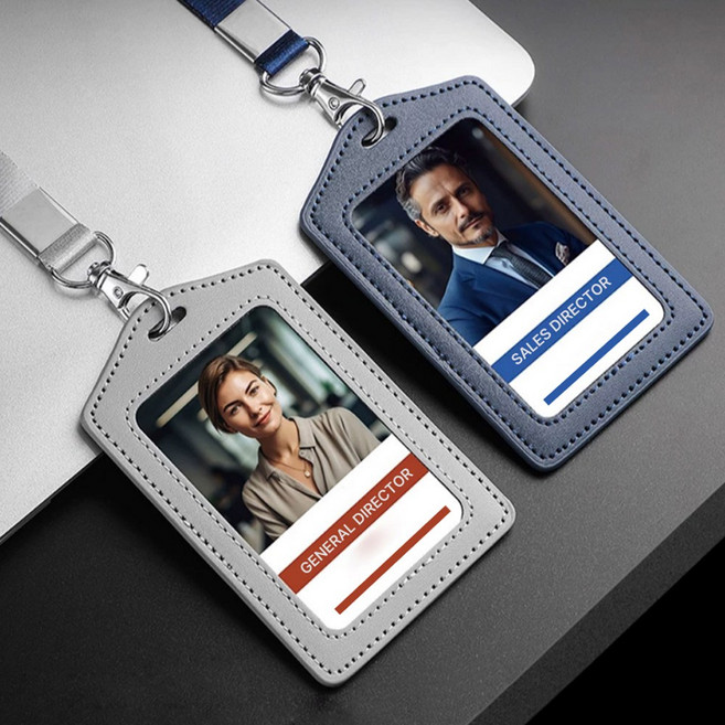 오루아 가죽 사원증 케이스 신분증 출입증 목걸이 줄 명찰, 1개, 블랙