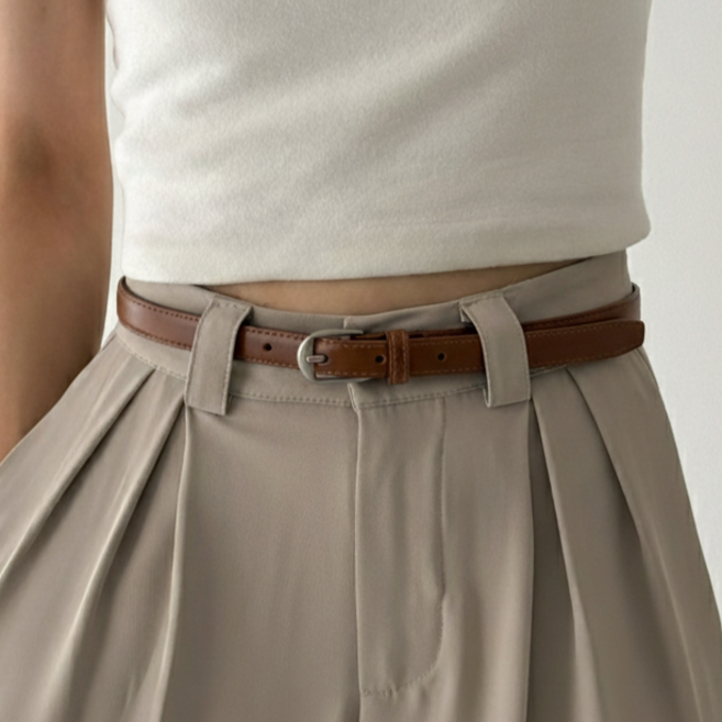 블루씨티 톤다인 무광 실버 심플 레더 가죽 벨트