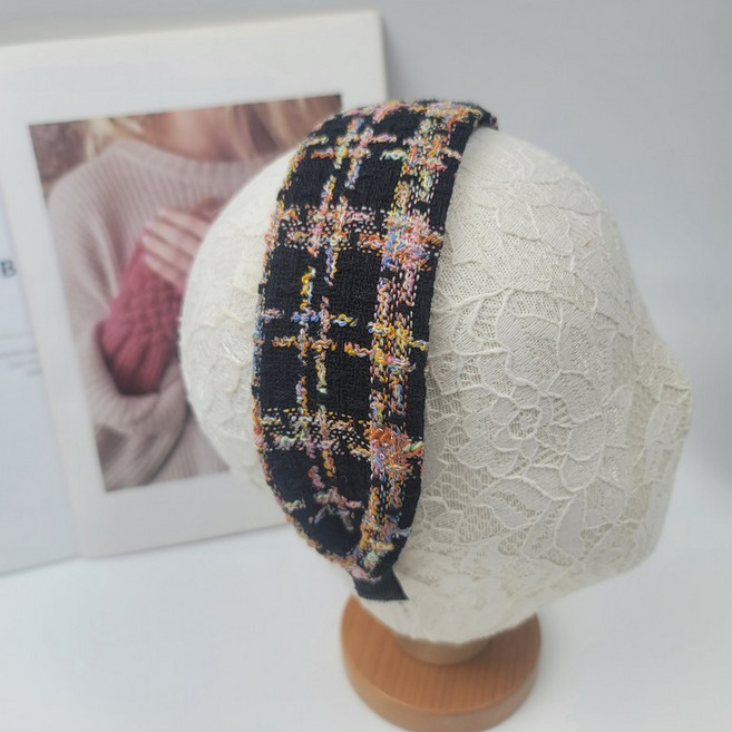 4color 데일리 편안한 트위드 소재 원단 와이드 넓은 머리띠 헤어밴드