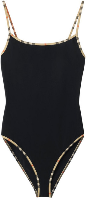 버버리 체크 트리밍 원피스 수영복, 블랙계열