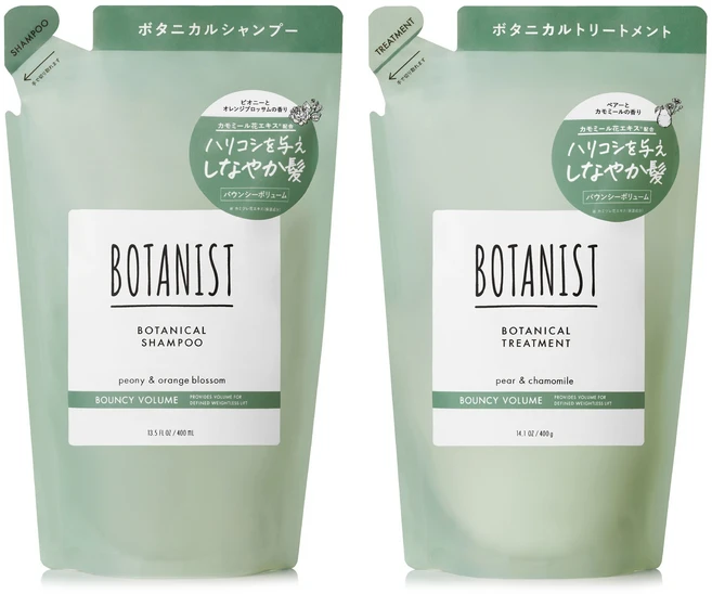 보타니스트 보타니컬 샴푸 바운시 볼륨 피오니 & 오렌지 블라썸향 400ml + 트리트먼트 페어 & 카모마일향 리필용 400g, 1세트 - 쿠팡