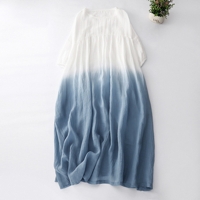 夏季親膚大尺碼女裝 中長 可愛風格連身裙, 圖片色,2XL