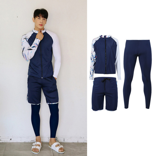 男女長袖泳衣套裝 防曬水母衣 分體泳褲 情侶拉鍊長袖泳裝, 3XL