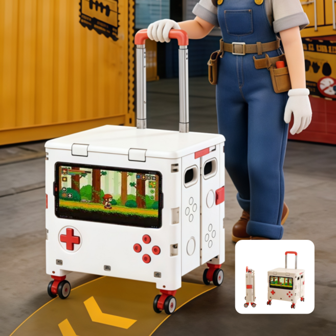 재미 360도 접이식 카트 진짜같은 게임기 핸드카트 다용도 쇼핑카트, 1개, 화이트