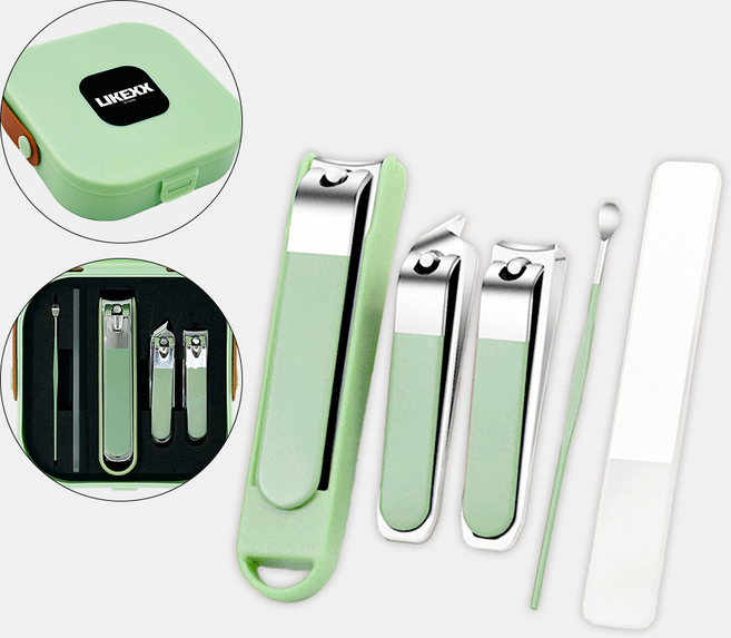 라이크 손톱깎이 발톱깎이 깔끔한 튐방지 여행용 파우치 5종세트, 1개, 민트