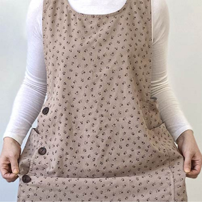 jh부드러운 순면 큐티플라워 원피스 앞치마 (2color) 어린이집 보육교사, 진베이지, 1개
