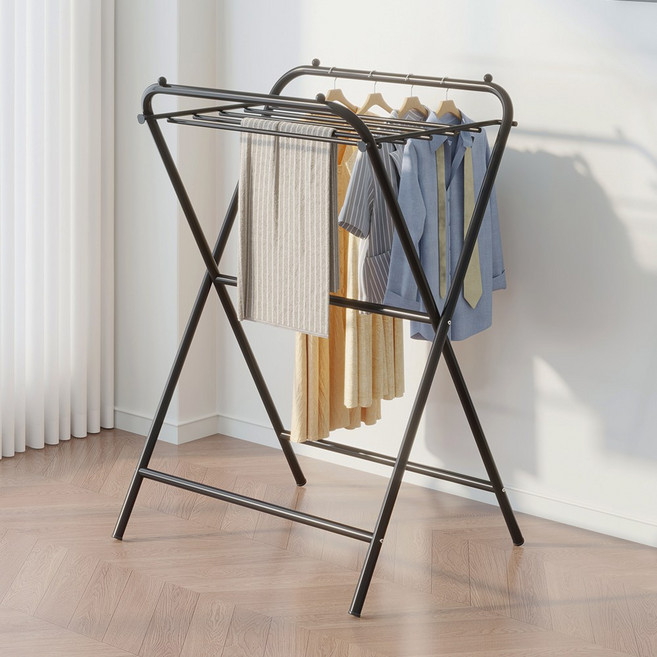 소우디 빨래건조대 원터치 접이식 수납형 다기능 건조대, 블랙