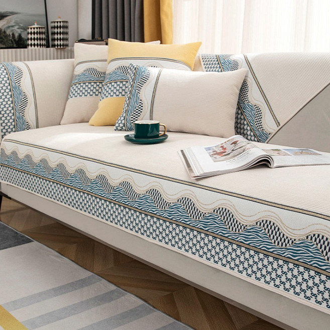 나블리박스 촉감좋은 소파패드 웨이브 쇼파커버 논슬립 토퍼 인테리어 미끄럼방지, 아이보리, 1개