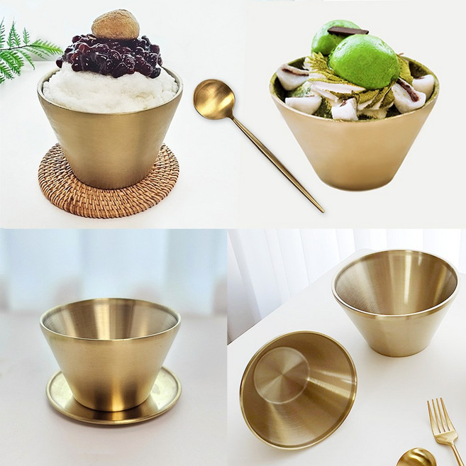 티타늄 이중 빙수볼 골드 무광 채소 쌈볼 빙수기 빙수그릇 한정식기 한식 복진 각인별도, 14cm, 1개