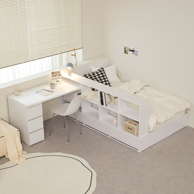 파로마 큐브A 책장형 수납침대+책상포함 슈퍼싱글 프레임만, 화이트 A02