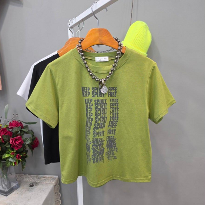 스피릿 스판 세미크롭 슬림핏 반팔티