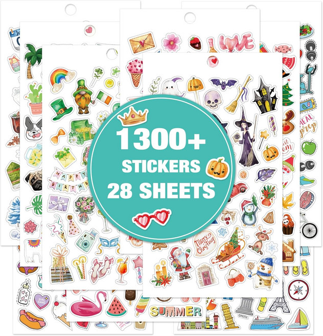플래너 스티커 - 28장 월간 1300장 이상의 유니크 4.72인치 x 8.27인치 스티커북 공휴일 계절 영감을 주는 명언 할 일 약속 스크랩북