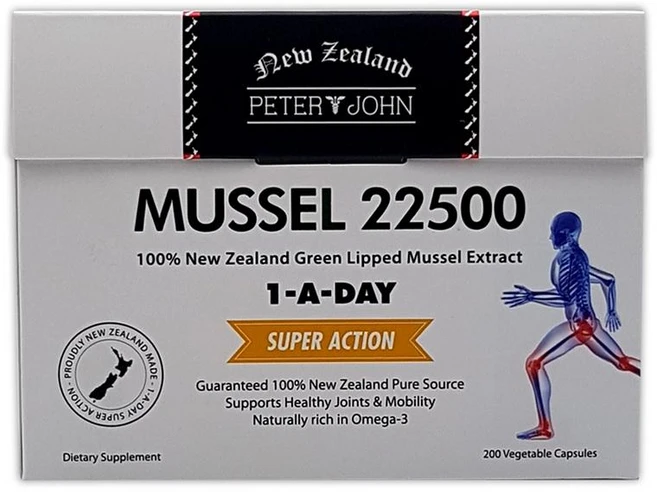 NEW ZEALAND PETER AND JOHN MUSSEL 뉴질랜드 피터앤존 초록입홍합 추출물 22500mg 200정, 1개 - 쿠팡