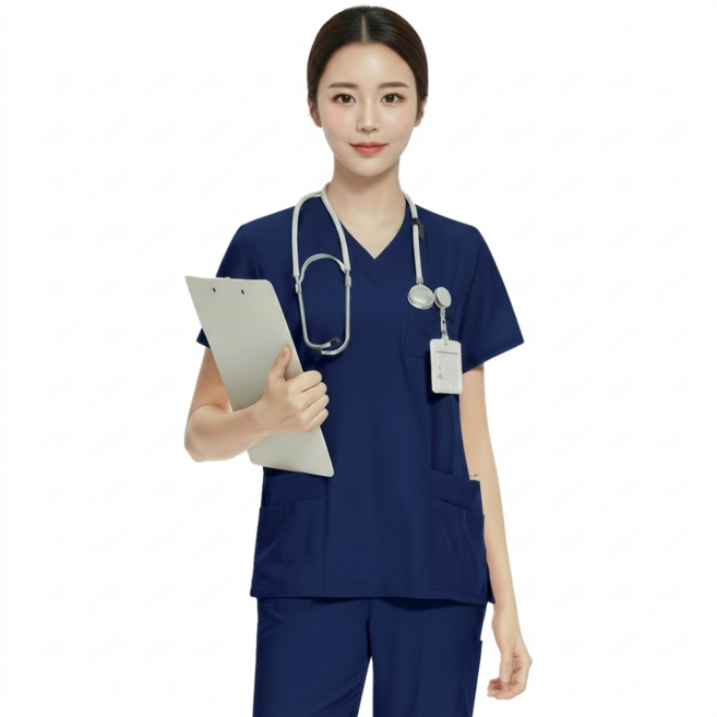고탄력 브이넥 간호사복 상하의 세트
