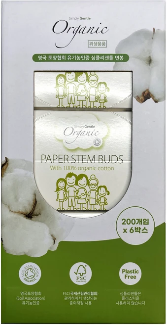심플리 잰틀 유기농 면봉 200개입, 3개, 유기농면봉 200개입 - 쿠팡