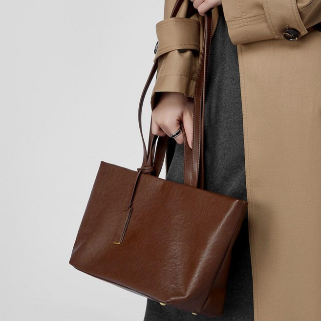 Mimi Market 부드러운 천연소가죽 토트백 레트로 데일리 핸드백