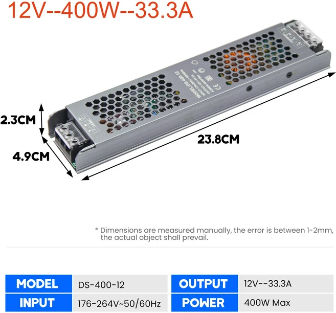 호환 LED 드라이버 전원 공급 장치 스트립 조명용 초박형 A/D 컨버터 12V 60W 100W 400W, 04 12V 400W