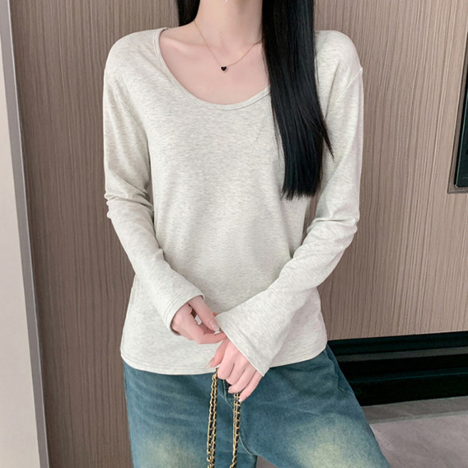 【慵懶百搭】純棉T恤 打底衫 長袖T恤 女式T恤 寬鬆T恤 休閒上衣 純棉親膚 寬鬆版型 U領設計 春秋冬三季內搭