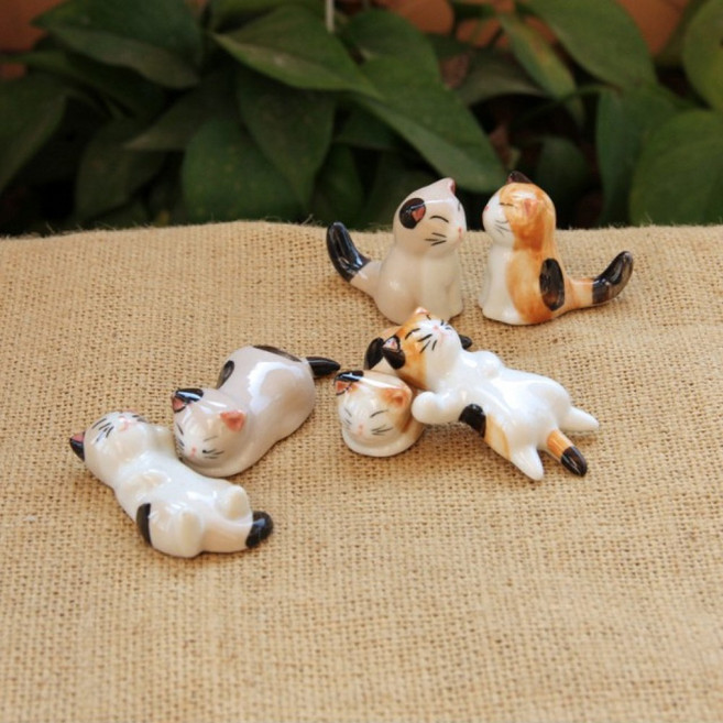 고양이 젓가락 받침 6개세트 세라믹 젓가락홀더 귀여운 식탁 소품 LV03, 그래이