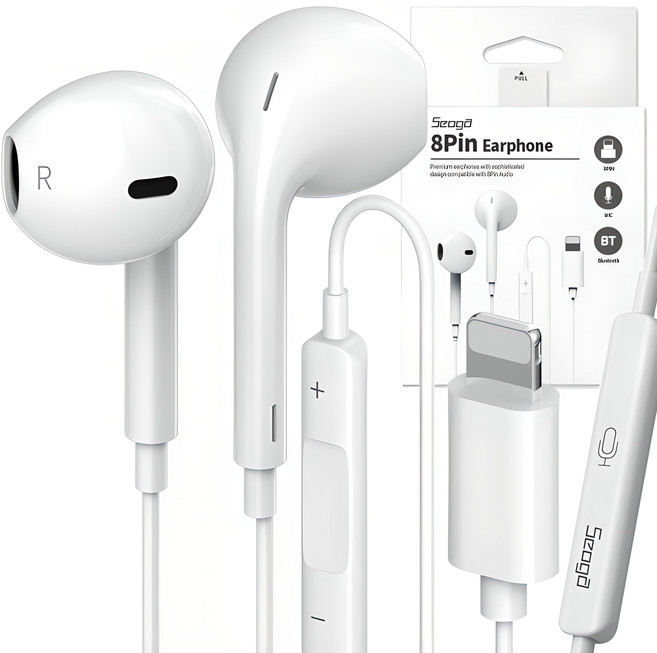 서가 아이폰 호환 8핀 오픈형 유선 블루투스 이어폰, SG-EA300, 화이트