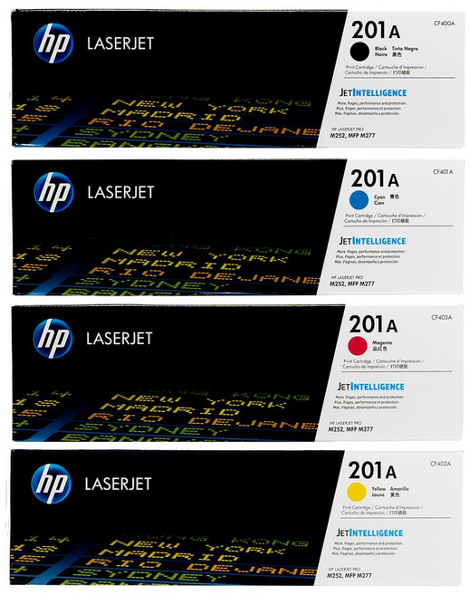 HP 原廠 201A LaserJet 碳粉匣 四色組 CF400A CF401A CF402A CF403A 適用 M252dw M277dw 鮮明色彩輸出, 1個, 【四色一組】各一支, 黑+藍+黃+紅
