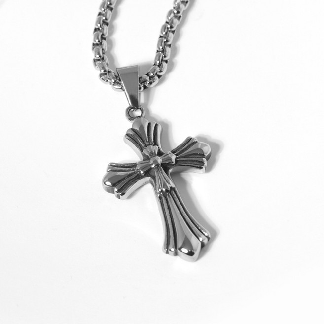 VARAM 엔틱 십자가 라운드 체인 목걸이 써지컬 스틸