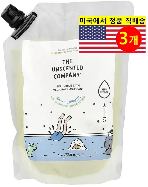 The Unscented Company 어린이용 피부 관리 수분 영양 공급 진정 빅 버블 바스 리필용 무향 1000ml 1개 - 쿠팡