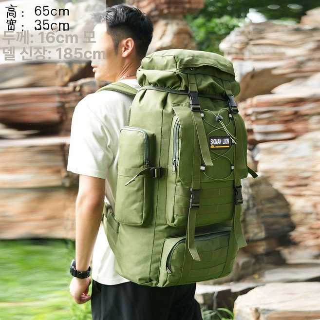 대형 대용량 백팩 산나물 약초 여행 심마니 캠핑 배낭 130L, 그린 (약 60L)