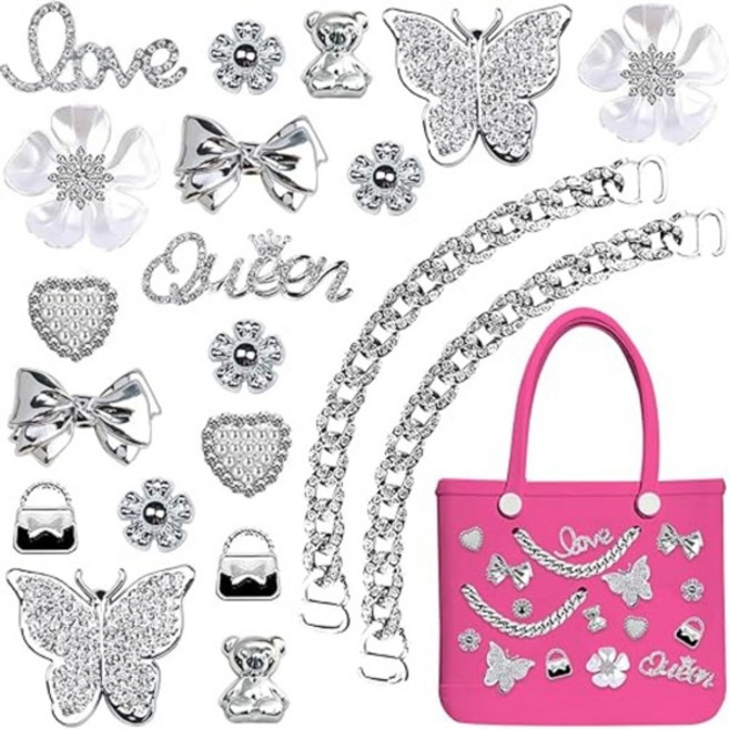 호환 Bogg Bag 진주용 참 Bogg Bag 액세서리용 나비 체인 사랑 Simply Southern Beach Tote와 호환되는 참, 01 빠른, [29] B