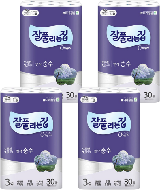 잘풀리는집 명작순수3겹 30m 30롤 4개