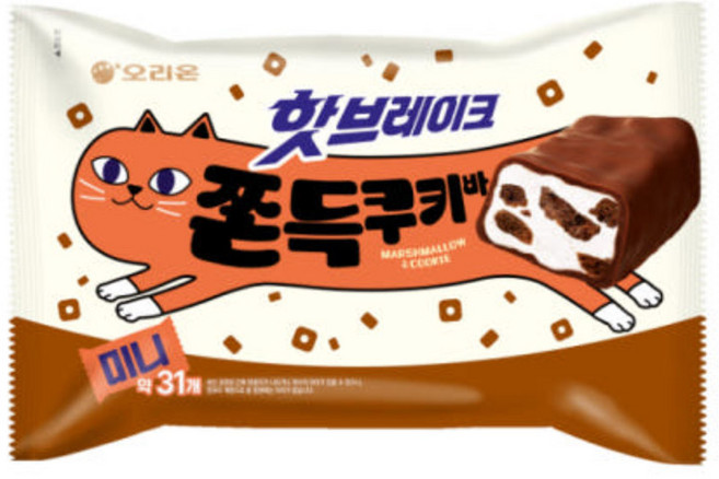 오리온 핫브레이크 쫀득 쿠키바 352g 마시멜로 초코쿠키 디저트 간식, 4개