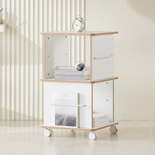 웰퍼니처 미누 2단 이동식 회전 책장 도서 공부방 책 정리 북카트 바퀴 달린 수납 책꽂이, 자작엣지