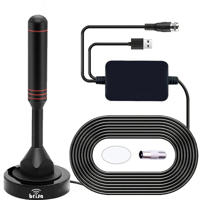 브리사 디지털 TV 안테나 자석 스탠드형 UHD 지상파 실내 수신기 USB 증폭기, 블랙, 1개, SPA-S25d