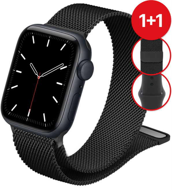 네노타 애플워치 스트랩 밀레니즈 루프 메탈 밴드, 1세트, 블랙+블랙 실리콘 증정