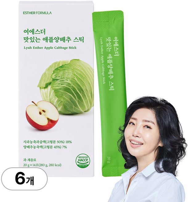 [본사직영] 여에스더 맛있는 애플양배추 스틱 (국내산 양배추농축액) 국민영양 프로젝트, 6개, 14회분