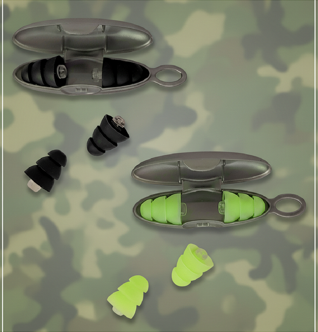 멜로하임 군인용 귀마개 사격 폭발 소음 차단 1+1 총 2쌍 군대 이어플러그, 1세트, 블랙+그린