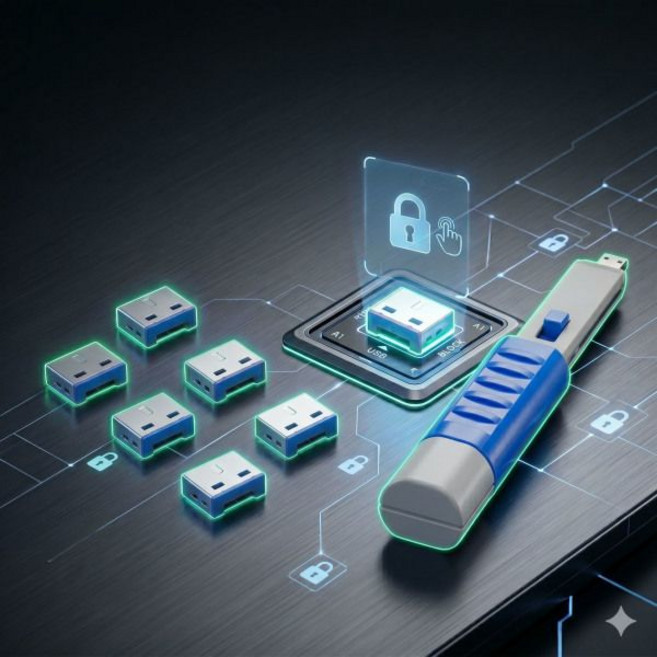블루 USB 포트락 6p+마스터 키락 노트북 데스크탑 컴퓨터 정보유출방지 보안 포트 봉인 폐쇄락 기업 관공서
