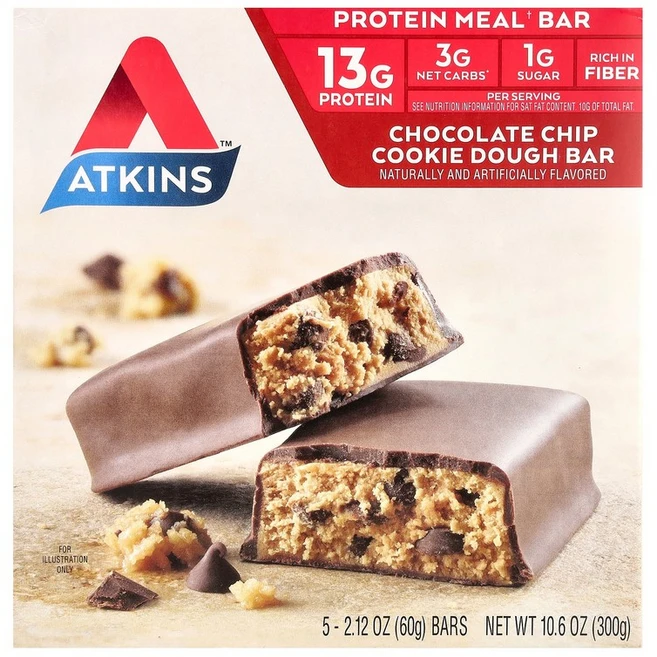 앳킨스 단백질바 프로틴바 초콜릿칩쿠키 5개입 키토간식 키토다이어트 저탄고지 저당 체중조절 저칼로리, 1개, 300g - 쿠팡
