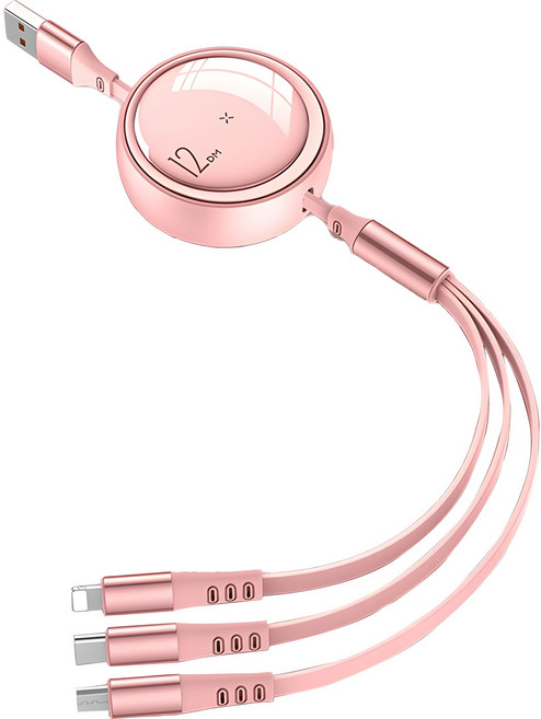 The해피앤 100W 3in1 고속 충전 멀티 케이블, 1.2m, 핑크, 1개