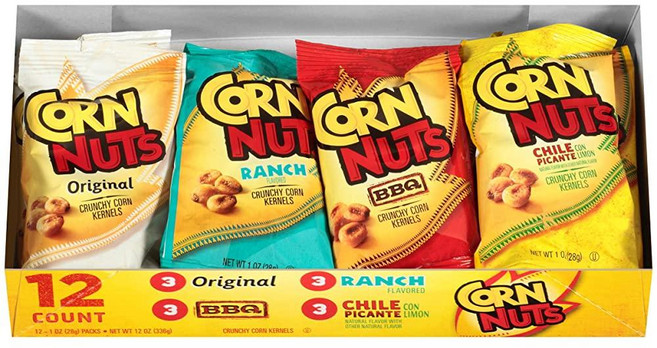 Corn Nuts 오리지널 랜치 BBQ 칠레 피칸테 콘 리몬 크런치 커널 버라이어티 팩 (28.(1온스) 백 팩), 28g, 1개