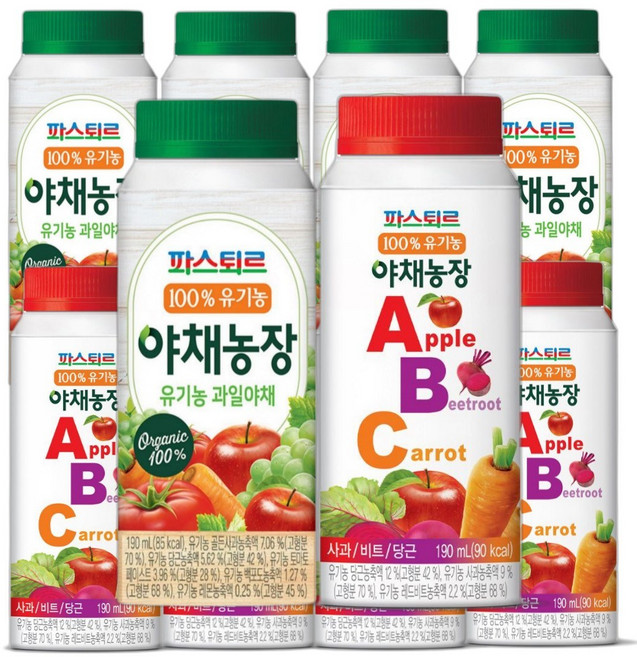 파스퇴르 파스퇴르 100%유기농 야채농장190ml (ABC주스12개+과일야채12개), 24개, 190ml