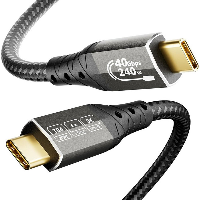 썬더볼트 4 케이블 1.6FT/0.5m 40Gbps 데이터 동기화 8K/4K 디스플레이 240W 충전 USB C 썬더볼트 케이블 썬더볼트 3 아이폰 호환 16 시리즈 SSD 맥북제, 3.3FT 1, 1개
