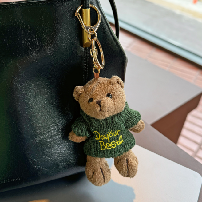 MOOLDN 니트 베스트 곰돌이 인형 키링 가방고리 백참 (3colors), 그린, 그린, 1개